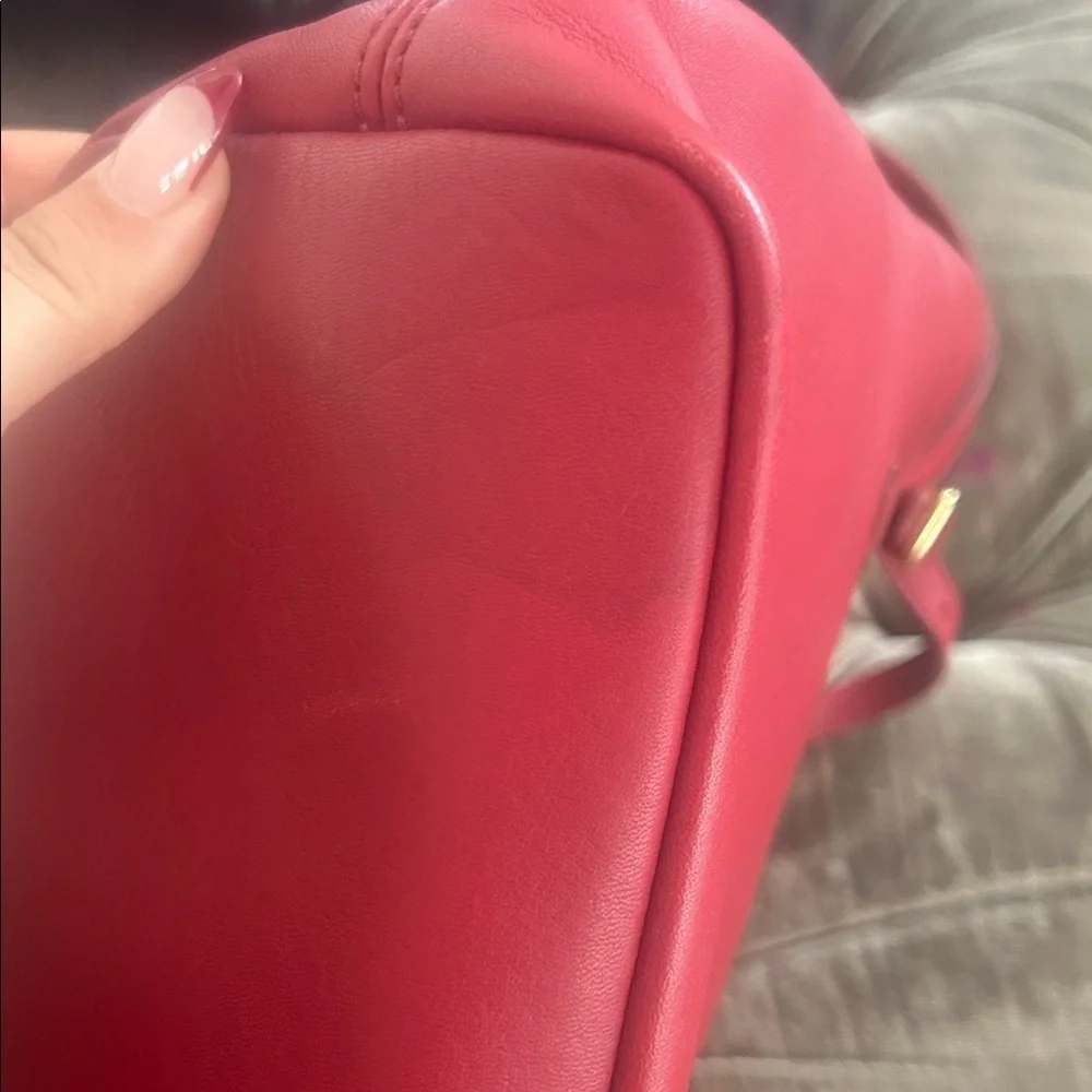 COACH Vintage Red Leather Tote Bag with Gold Accents
